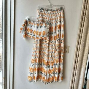 Ash & Eden 2-Piece Floral Maxi Skirt Set Boho Smocked Crop Top L